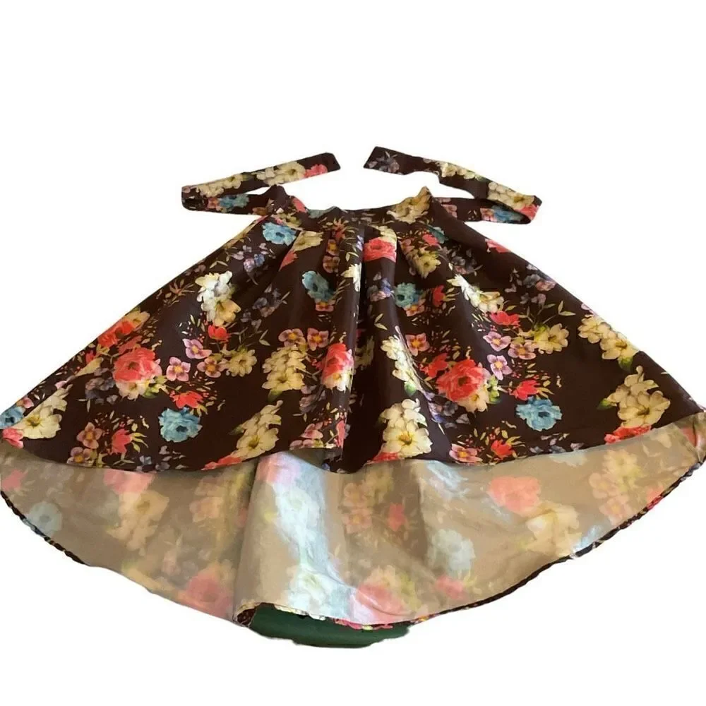 Jasmine High Low Skirt Waist Sash Brown Red Orange Pink Floral Junior Medium